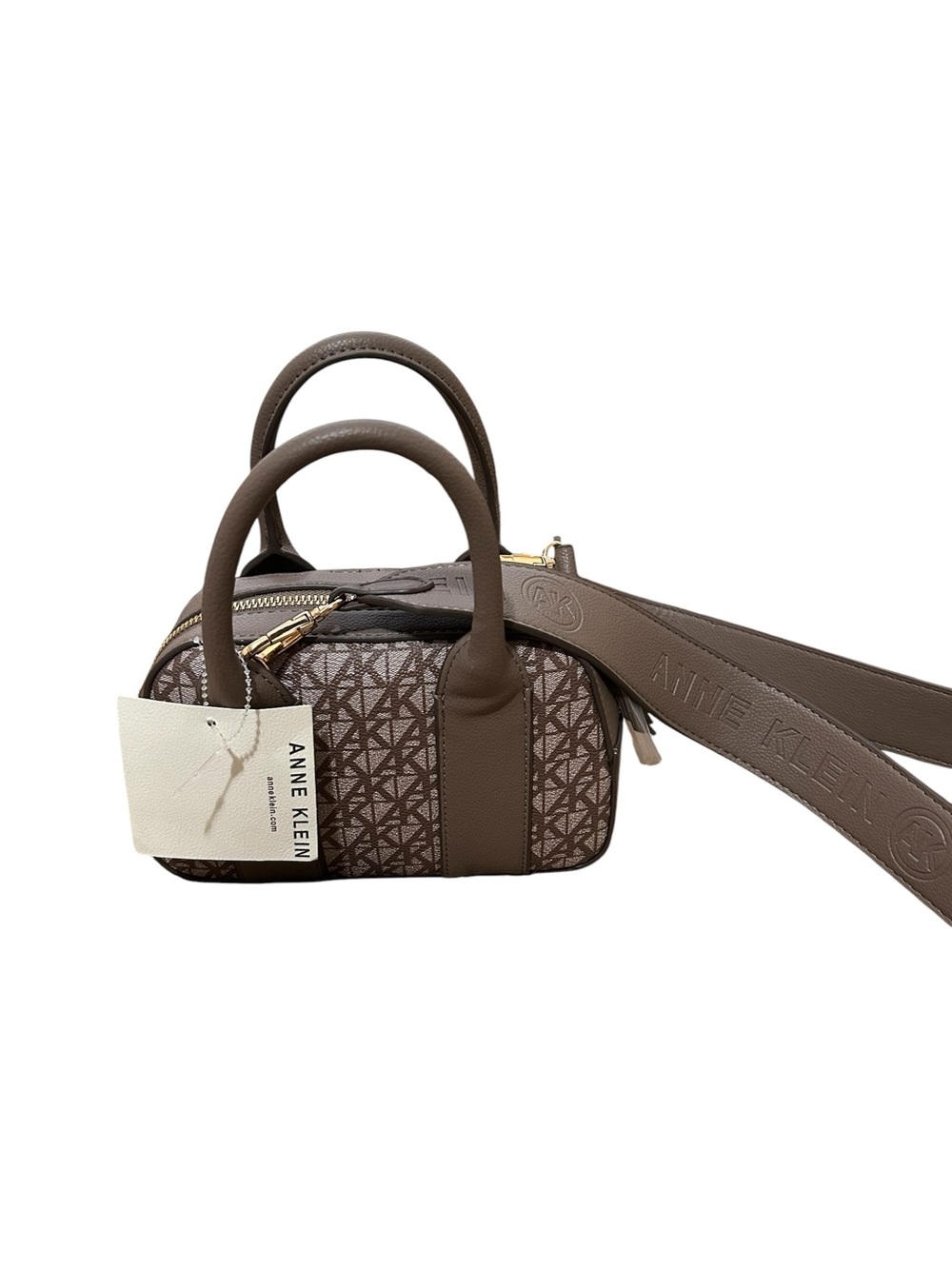 Anne Klein Brown Logo Mini Satchel with Wide Strap